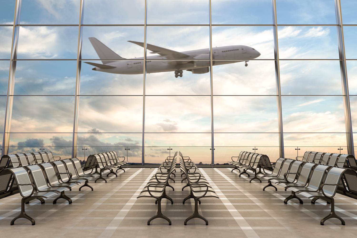 Aeroplane taking off at empty airport