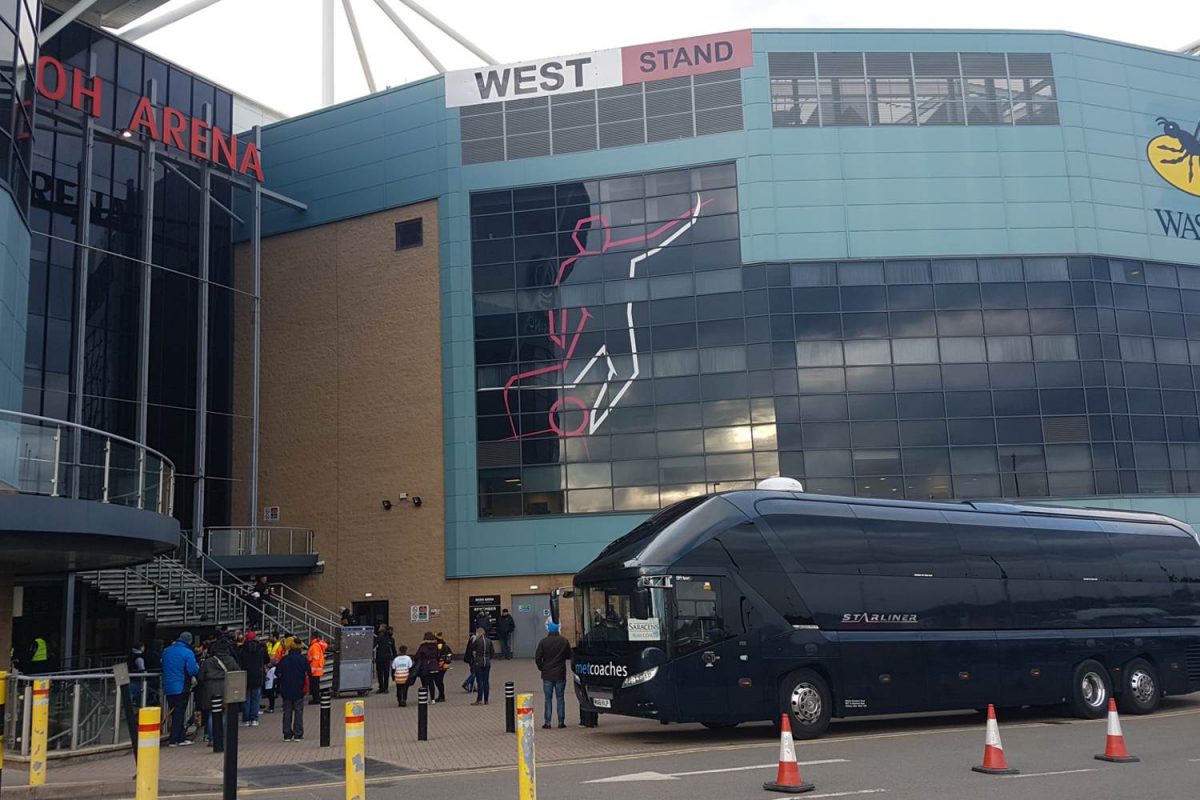 MET Coaches outside Wasps Arena stadium for Saracens match