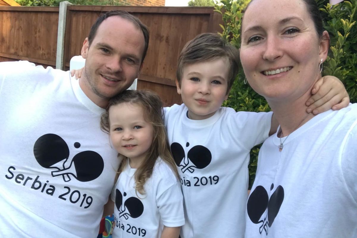 Paul with family wearing Serbia Open tshirts